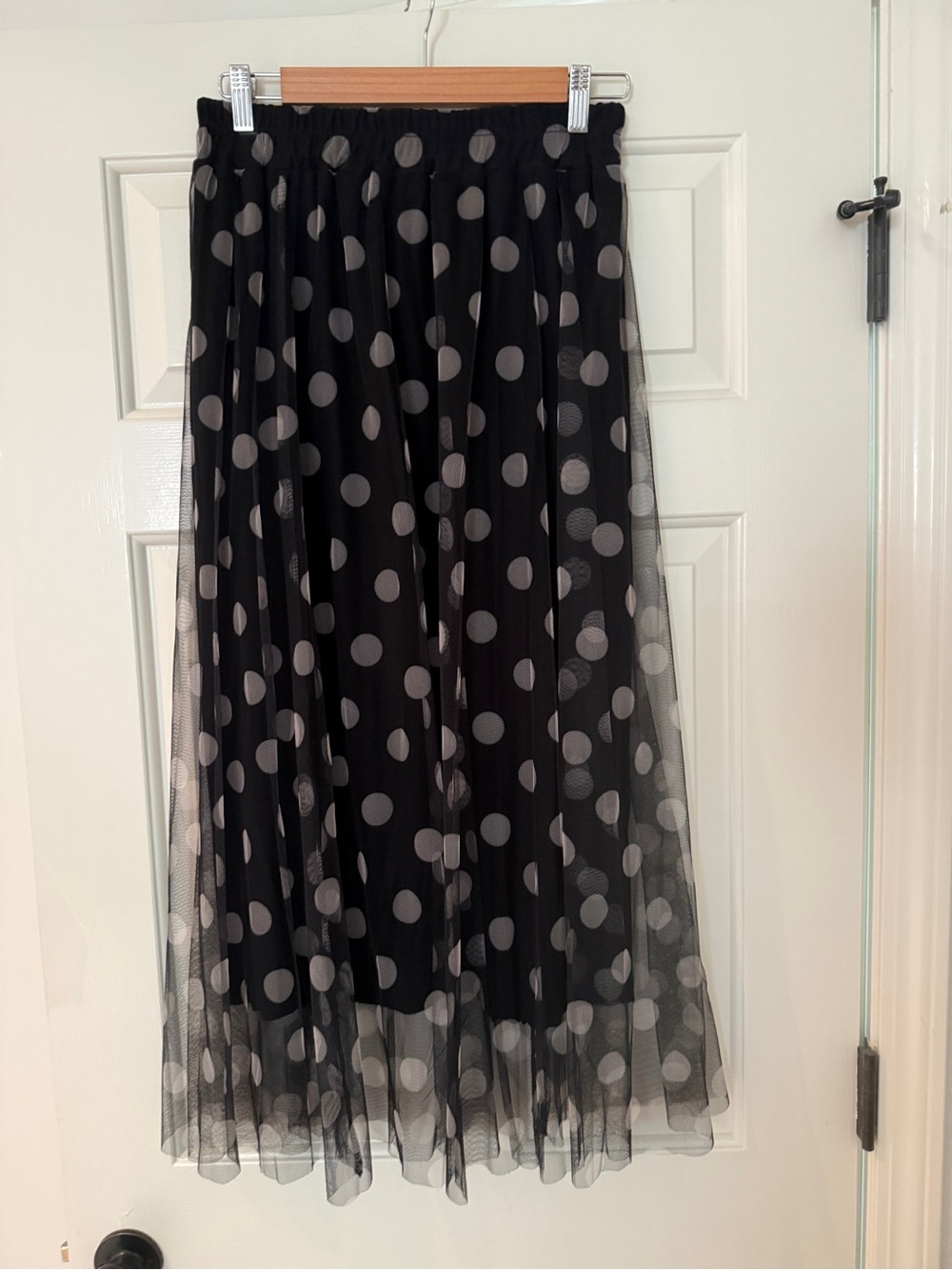 Black Polka Dot Tulle Midi Skirt - Classic Women's Skirt